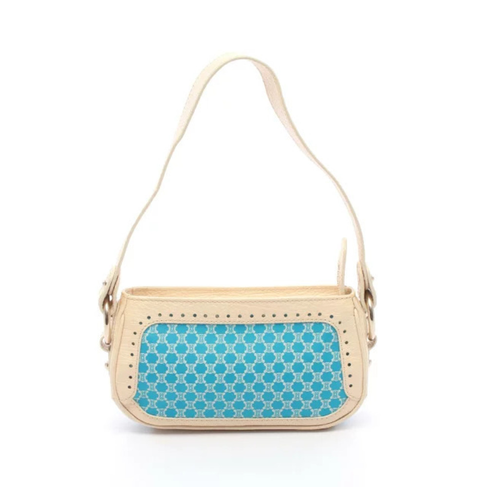 Celine Macadam Shoulder Bag Canvas Leather Blue Ivory White